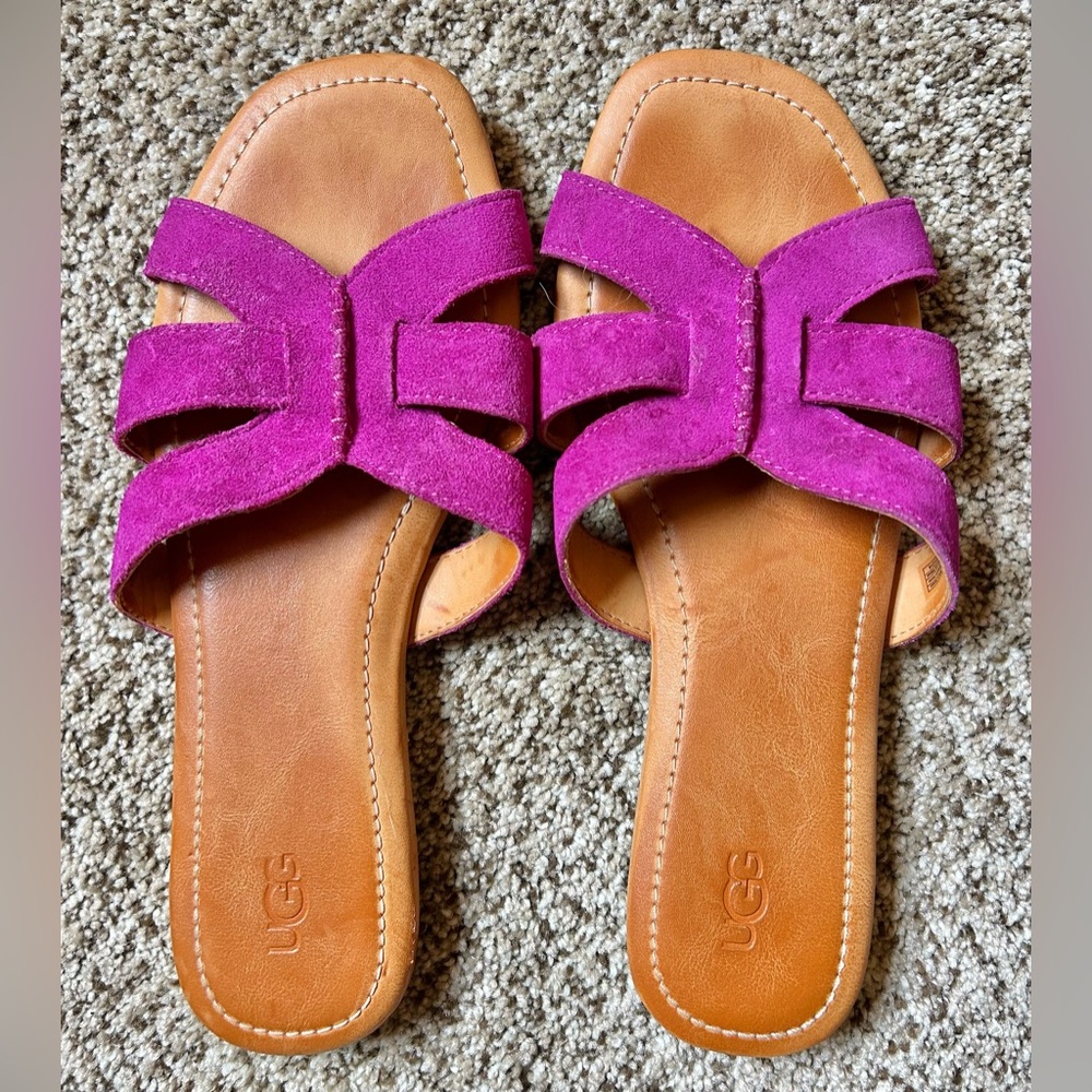 UGG Women’s Teague Slide Stylish Sandal Flat Dragonfruit Suede Fushsia 9 9.5 - Picture 2 of 4